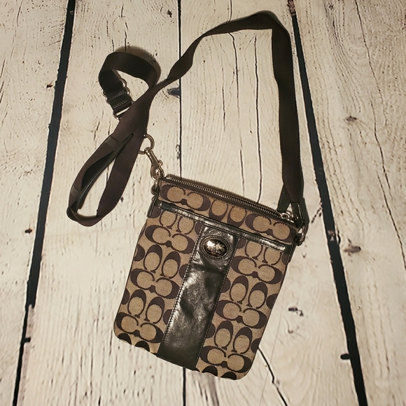 Coach leather and canvas crossbody purse - Picture 1 of 8